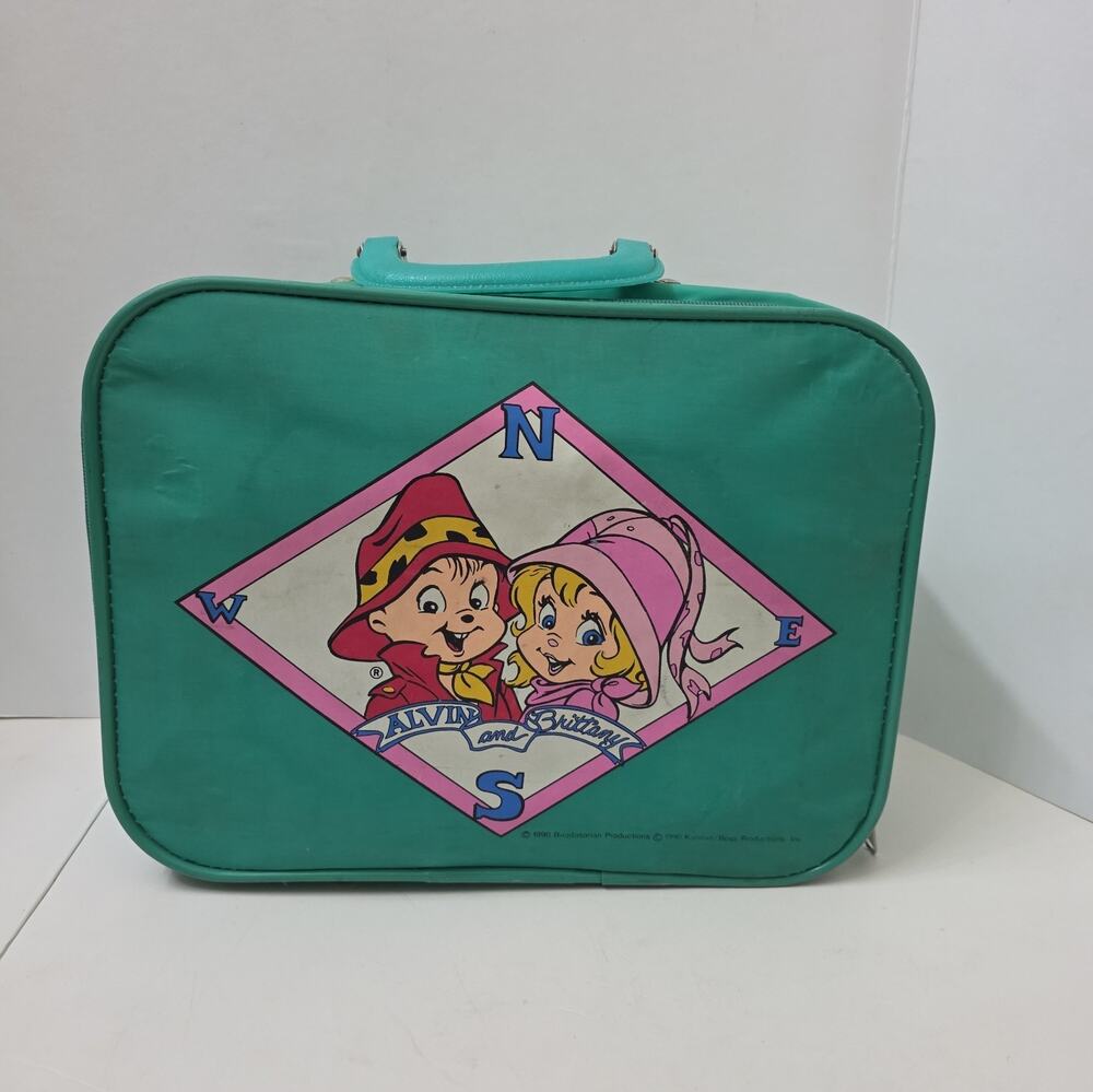 Vintage 1990 Alvin & Chipmunks, Alvin & Britney Teal Blue Green Child’s Suitcase